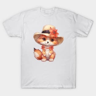 Red Fox in Straw Hat T-Shirt